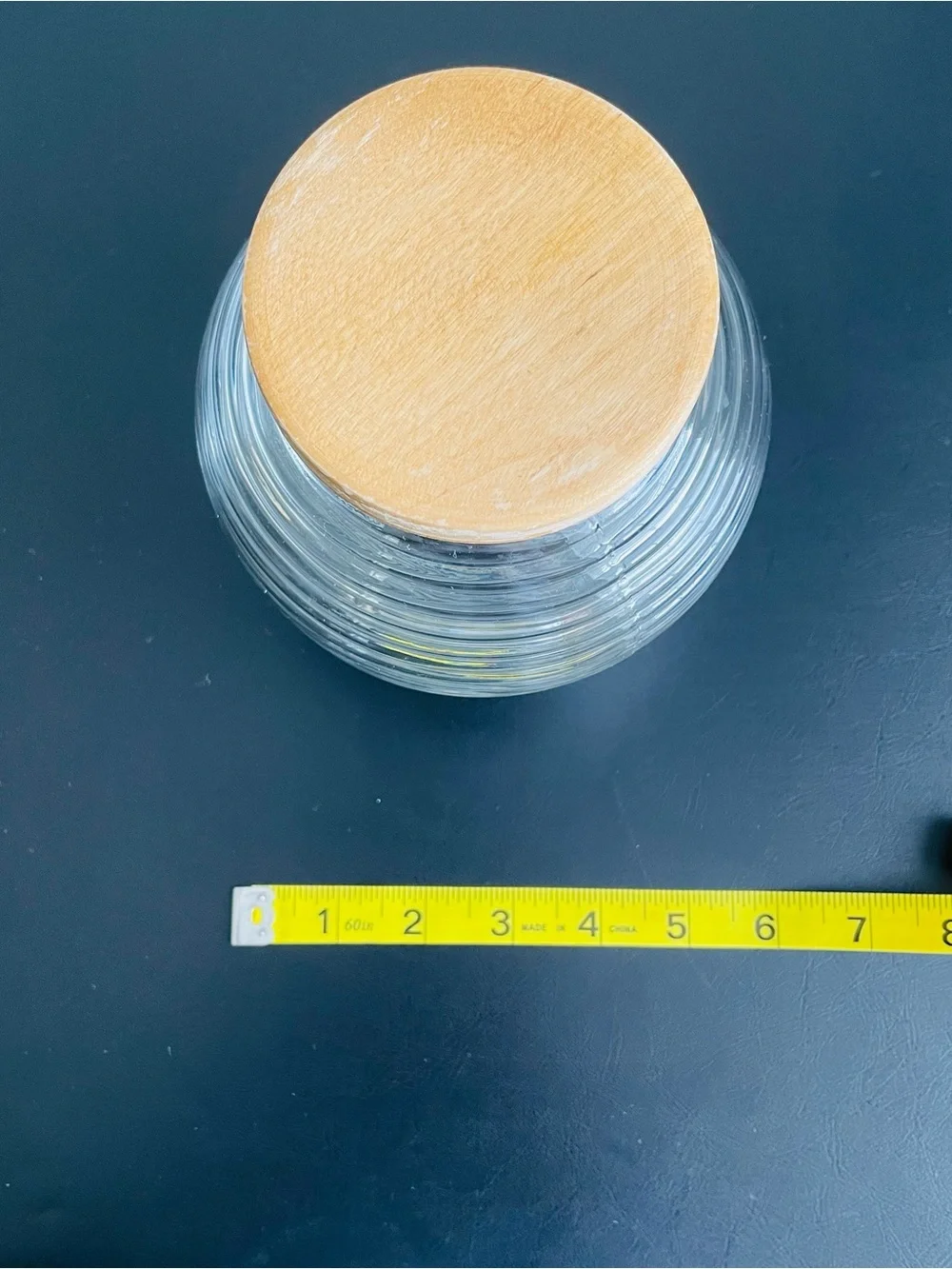Ribbed Glass Jar with Wooden Lid - Clear